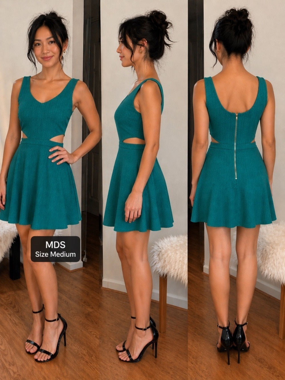 MDS Teal Cutout Fit & Flare Dress Size Medium